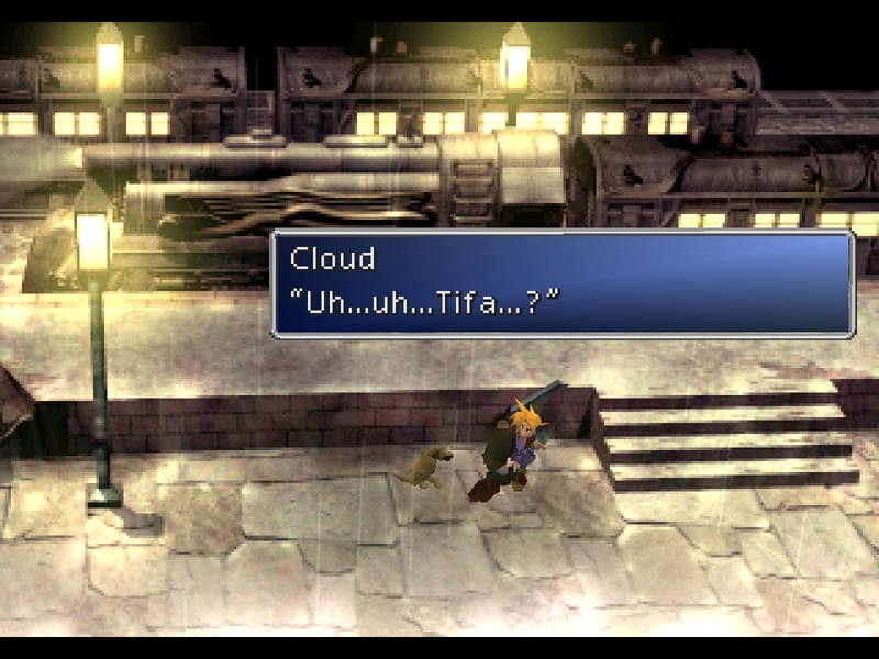 final fantasy tifa and cloud at the train station